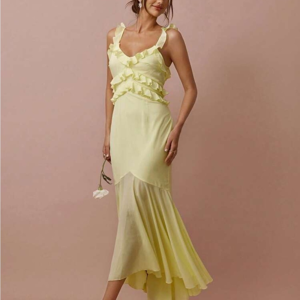 Bright Yellow Layered Ruffle Dress